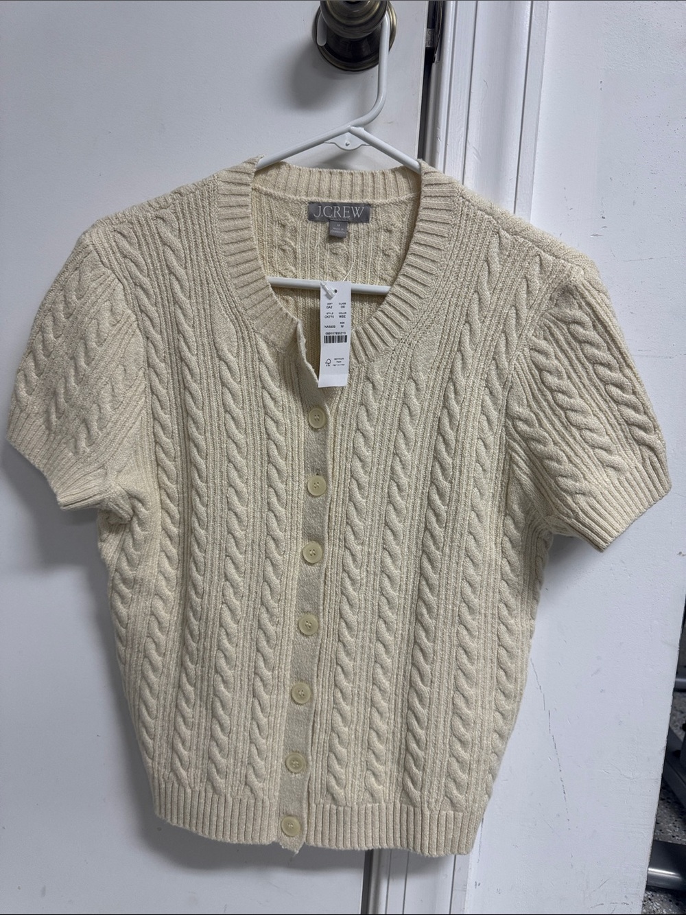 J. Crew Cream Cable-Knit Short-Sleeve Cardigan